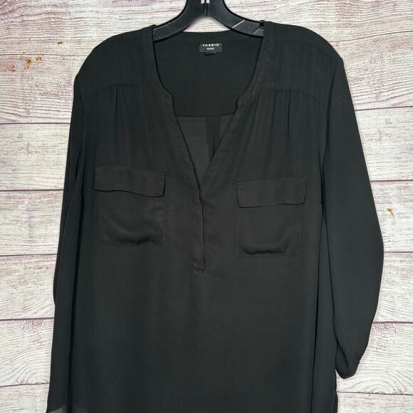 Torrid Harper Black Georgette Popover Office Career Blouse Shirt Size 2X Plus - Picture 4 of 6